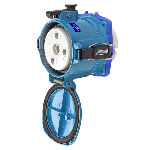 37-24163-180 - DS200 RECEPTACLE METAL BLUE SIZE 6 TYPE 3R 3P+G 200A 208 VAC 60 Hz NO AUX 180 DEGREE OPENING LID